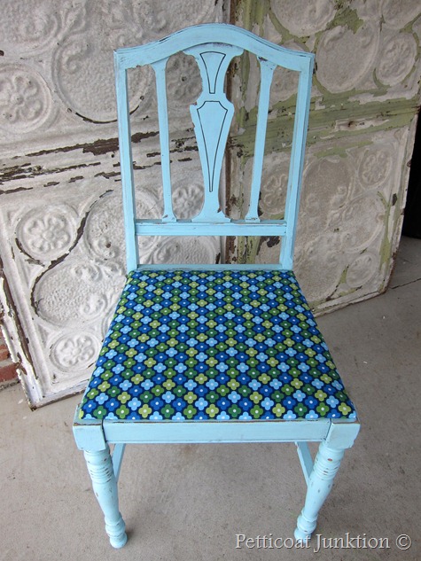 Painted Blue chair and AnneKelle Fabric seat, Petticoat Junktion