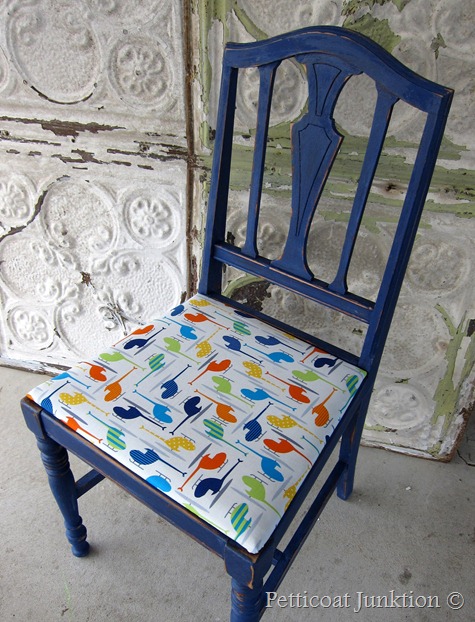 Painted Blue chair and AnneKelle Fabric seat, Petticoat Junktion