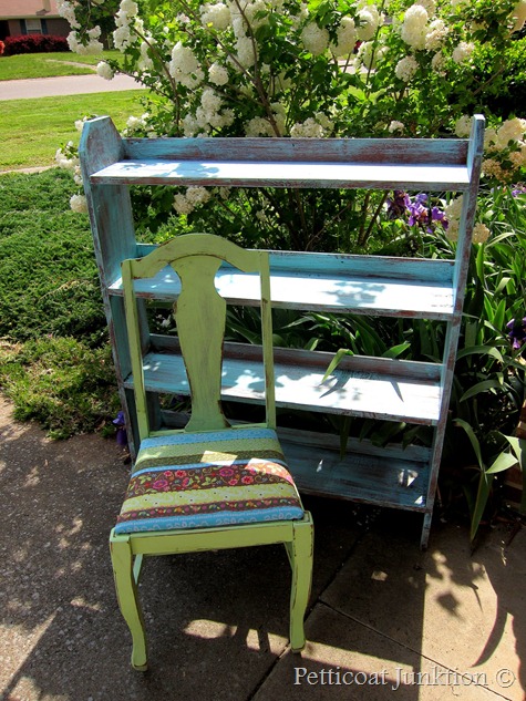 Painted green chair with Bohemian fabric seat, Petticoat Junktion