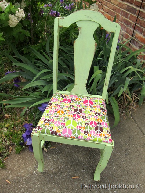 painted green chair with peace fabric seat, Petticoat Junktion