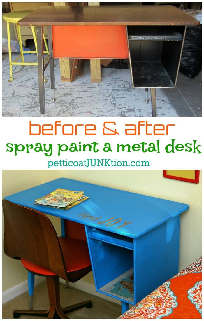 I Used Spray Paint On The Metal Desk-Petticoat Junktion