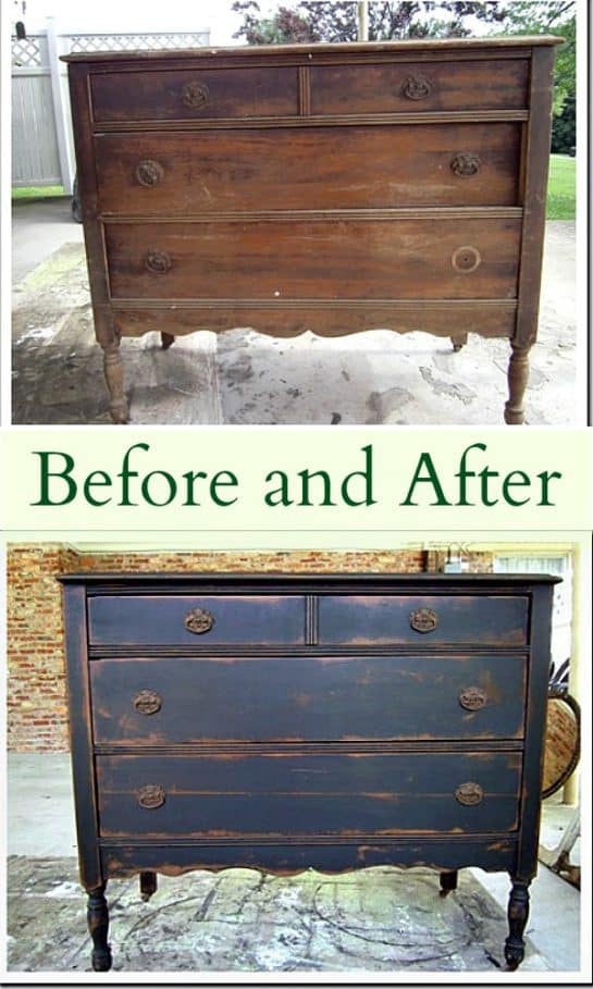 Antique Furniture Finish Black Dresser With Antiqued Paint