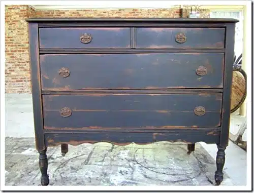 antique furniture finish - black dresser with antiqued paint