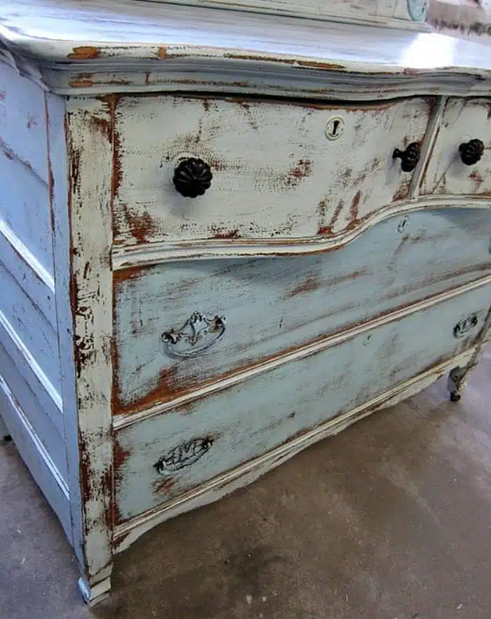 heavily distressed turquoise paint
