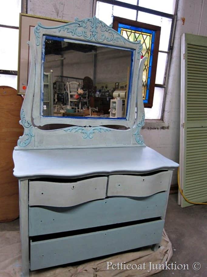 painted dresser before sanding