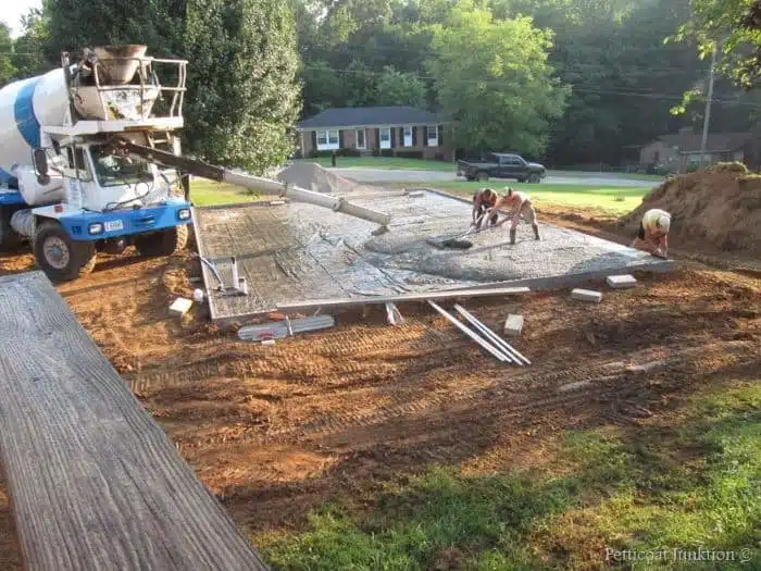 pouring a concrete pad for our workshop