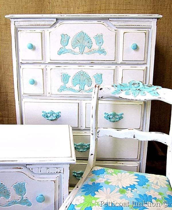 blue and white painted furniture Petticoat Junktion