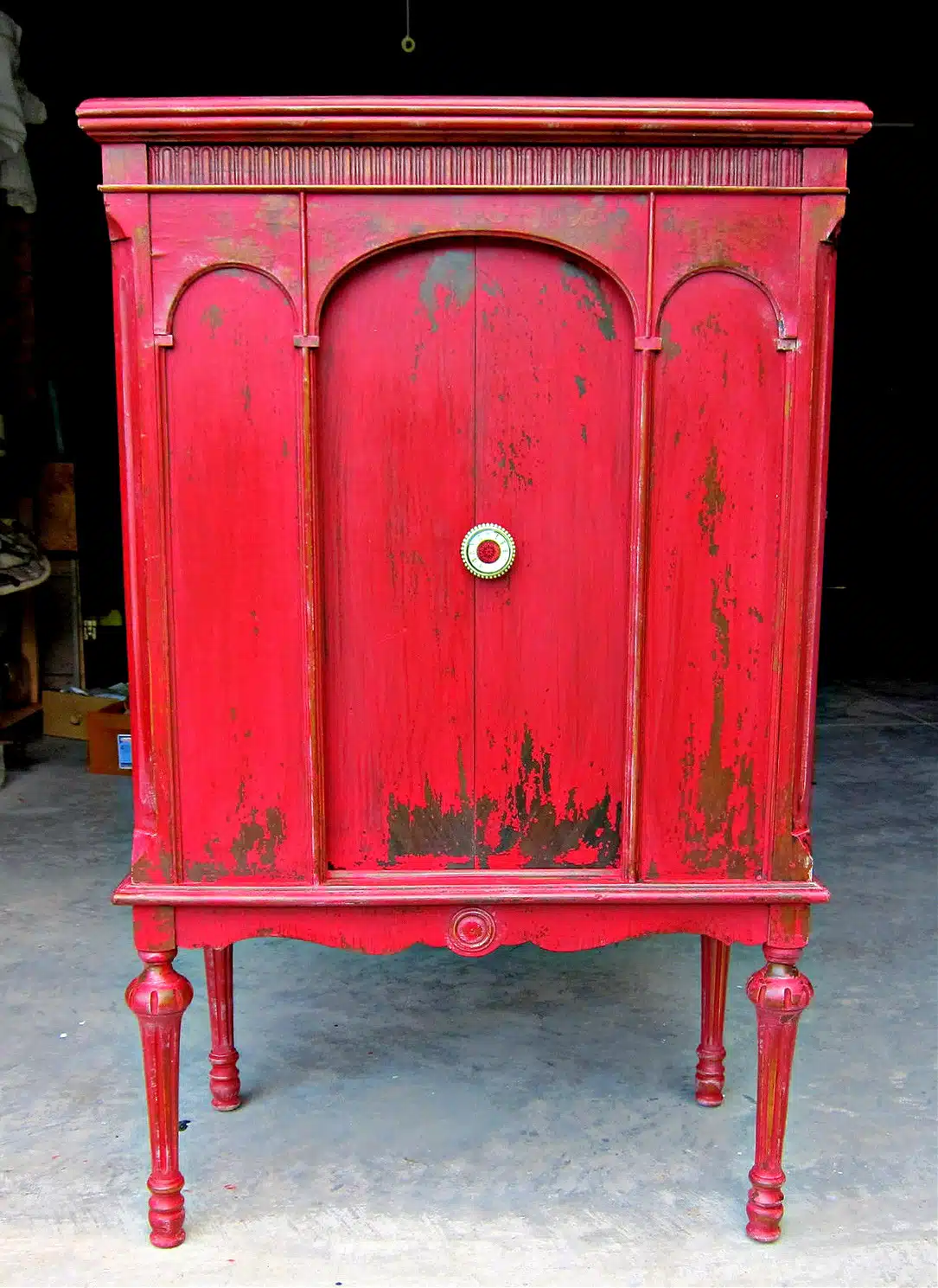 vintage radio cabinet painted with Miss Mustard Seeds Milk Paint color Tricycle 22