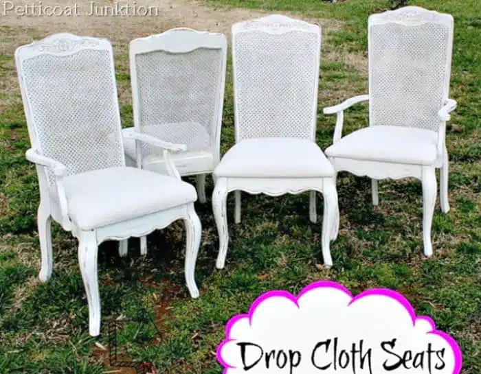 How about a fun and easy drop cloth diy idea? Cover chair seats with drop cloths for an easy, stylish, and inexpensive update.
