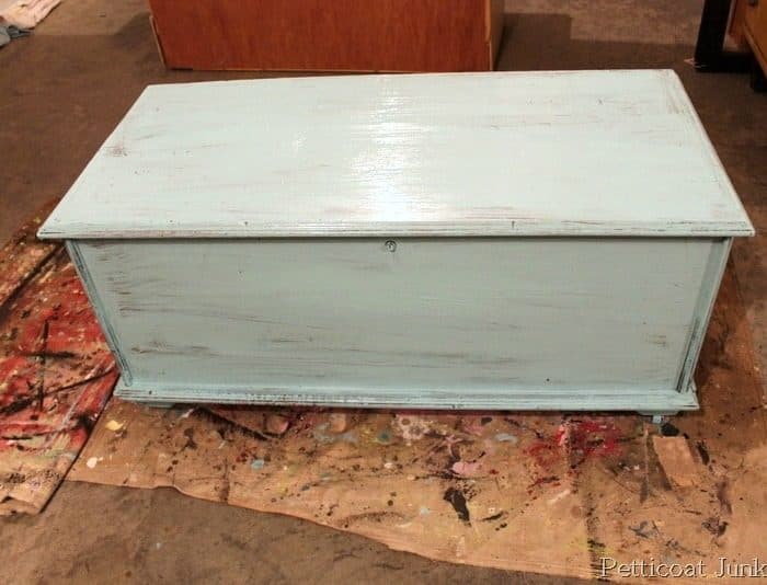 furniture makeover using layered paint and vaseline for distressing