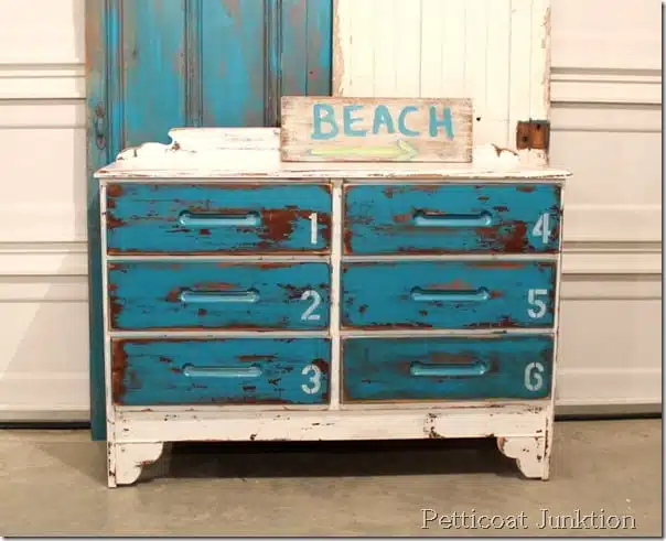 painted furniture with stenciled numbers