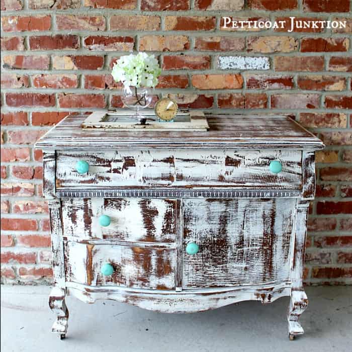 Distressed Shabby White Dresser With Turquoise Knobs Petticoat