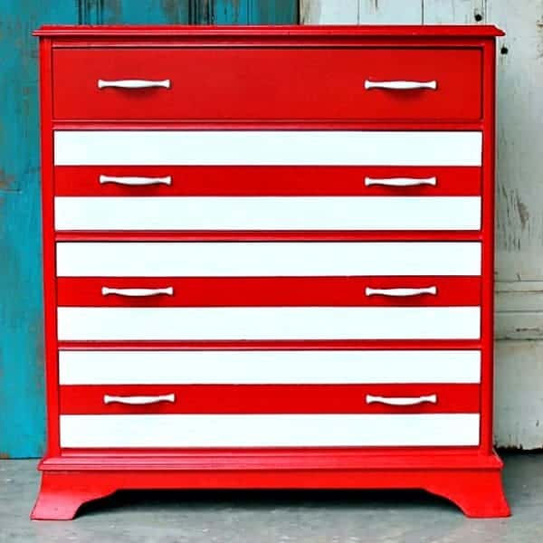 how to paint red and white stripes on furniture