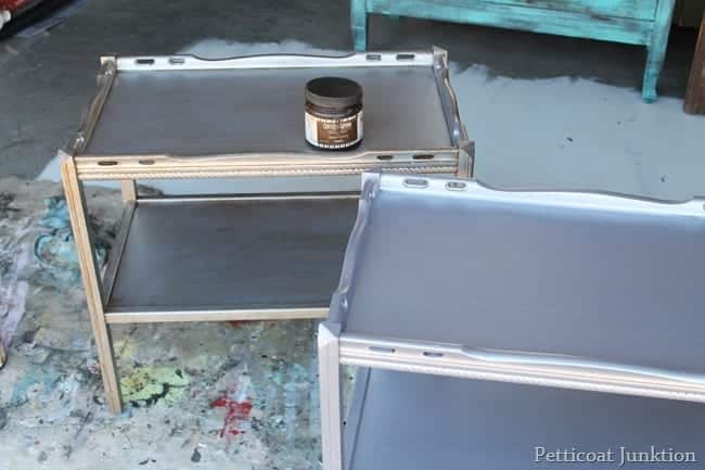 paint furniture with metallic paint and age it with toner