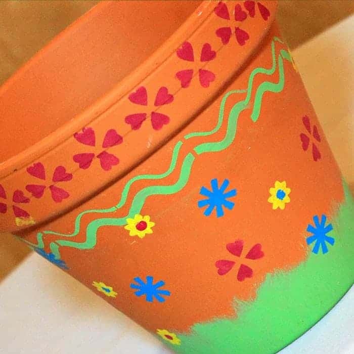 Terra Cotta Flower Pot  Painted With Bold Colors  And Pretty 