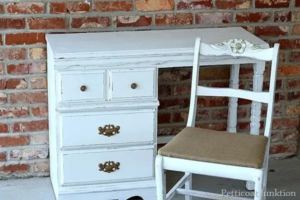 desk makeover in white with spray painted hardware petticoat junktion
