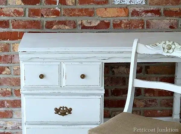furniture makeover white distressed paint and burlap seat cover petticoat junktion