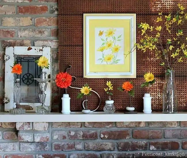 orange and yellow flowers for Spring Mantel