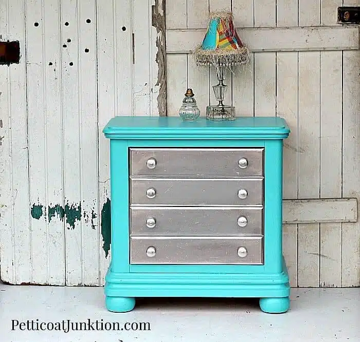 Spray Paint Furniture Metallic Silver And Add Turquoise To The Mix
