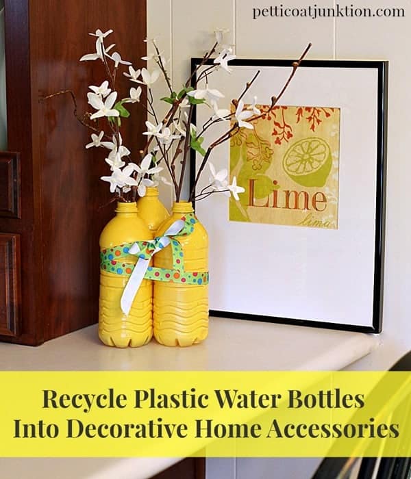 Recycled Plastic Water Bottle Vases Spray Painted Yellow