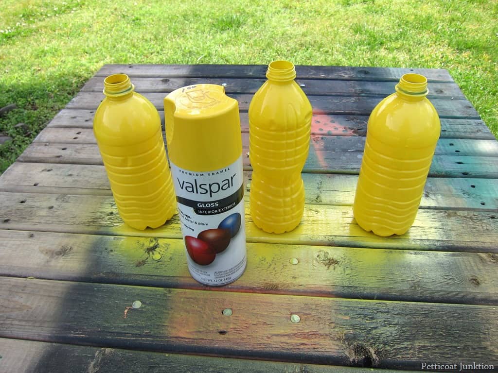 Recycled Plastic Water Bottle Vases Spray Painted Yellow