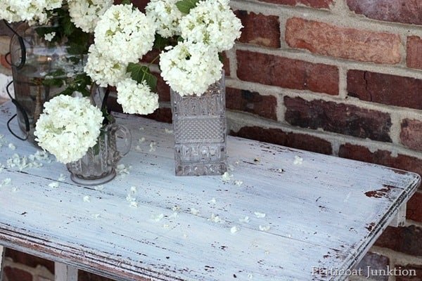 chippy white milk paint in ironstone table project by petticoat junktion