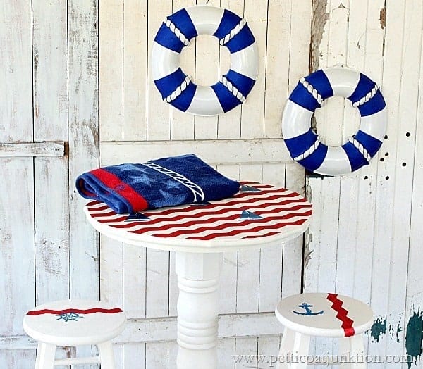 Nautical Style Furniture With Chevron Painted Stripes