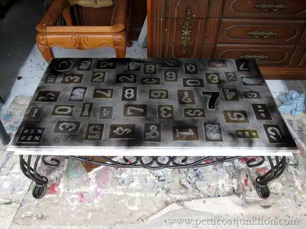 RustOleum Spray Painted Stenciled Numbers Table Petticoat Junktion