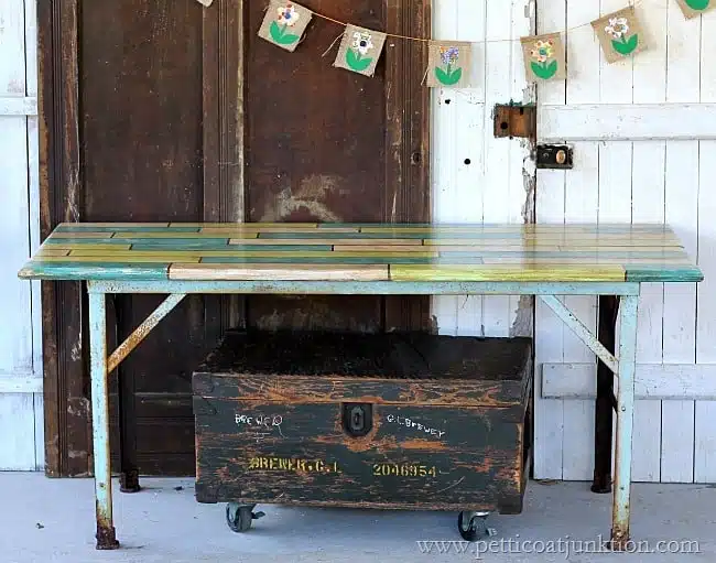 how to fake an antique painted plank tabletop Petticoat Junktion