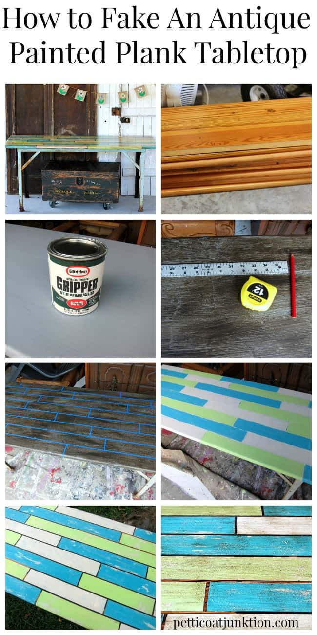 how to fake an antique painted plank tabletop tutorial by Petticoat Junktion