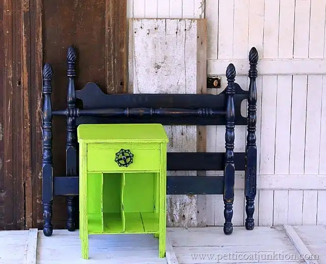 painted furniture_green nightstand navy bed loud and proud Petticoat Junktion