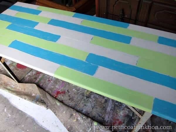 table top painted with fake planks step 6