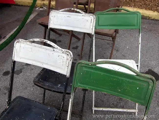green and white metal folding chairs Nashville Flea Market Petticoat Junktion