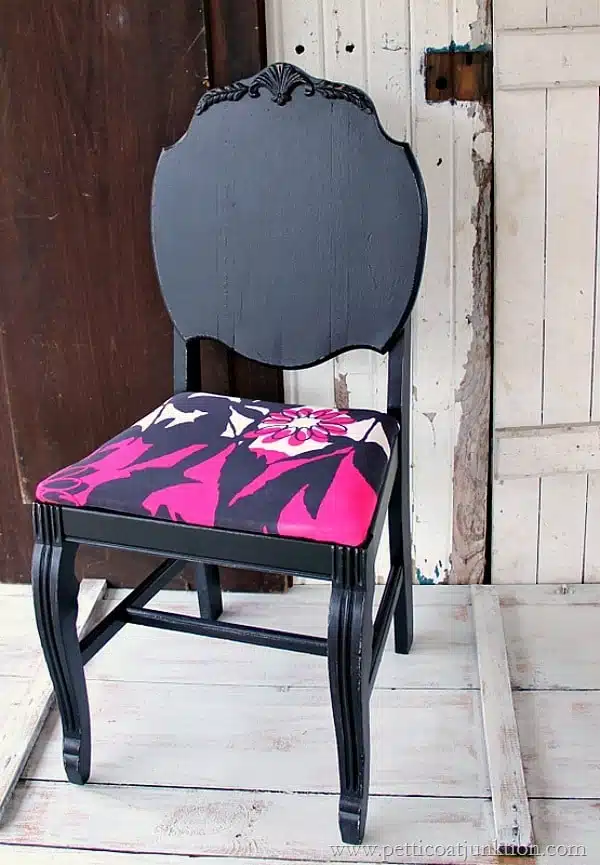 fuchsia and black color combination for dramatic chair makeover Petticoat Junktion