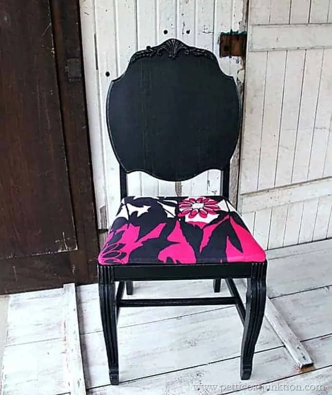 Vintage Chair Painted Black And Fuchsia Fabric