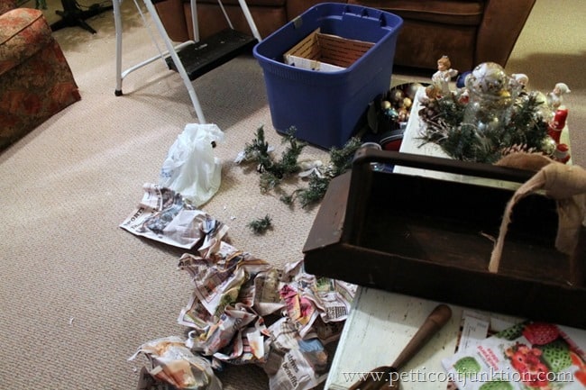 unpacking Christmas decorations