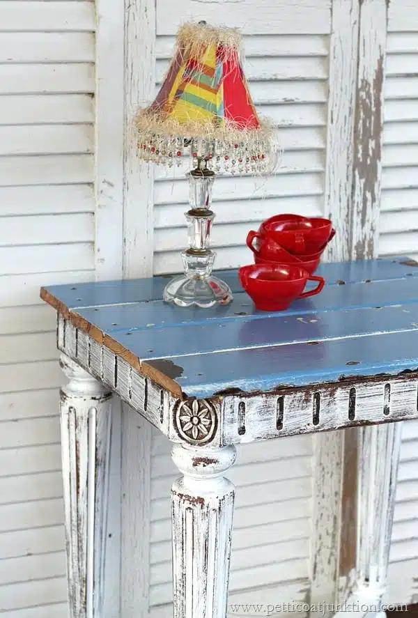 blue reclaimed wood plank top table Petticoat Junktion