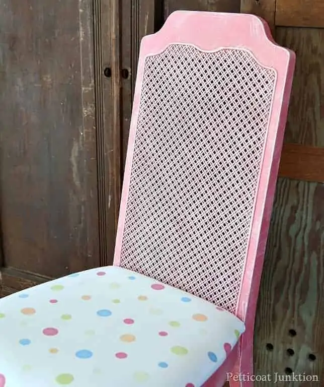 Coral Painted Dry Brushed White Cane Back Chair