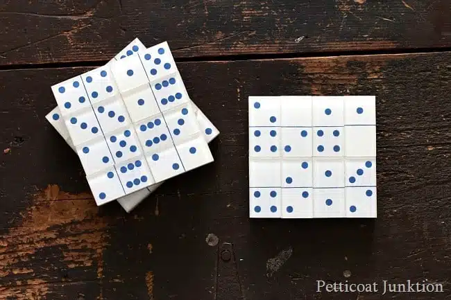 diy domino coasters Petticoat Junktion thrift store decor makeover challenge series