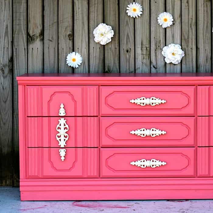 Coral Painted Nursery Furniture With White Hardware