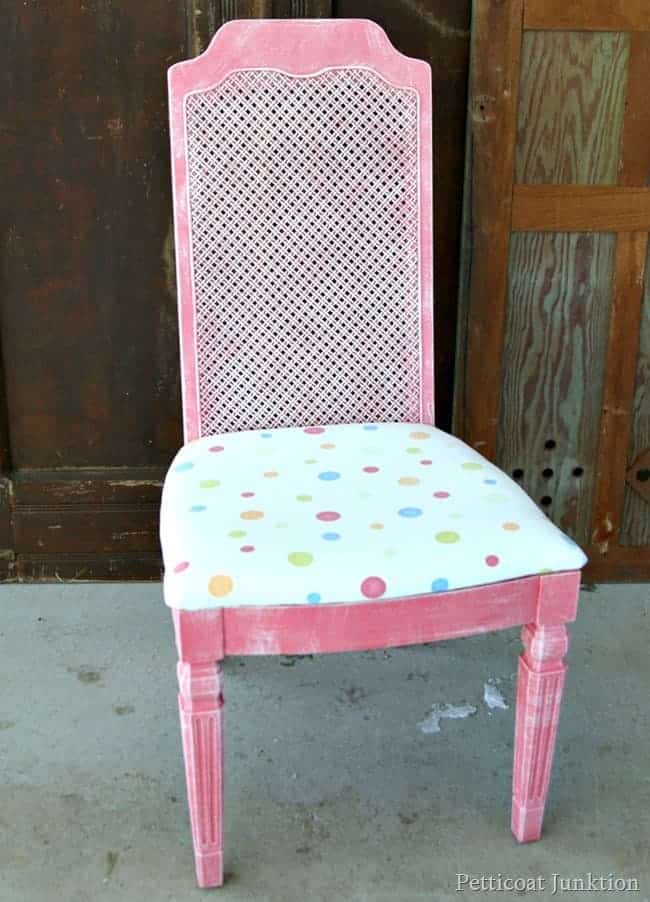 themed chair makeover coral color cane back chair Petticoat Junktion