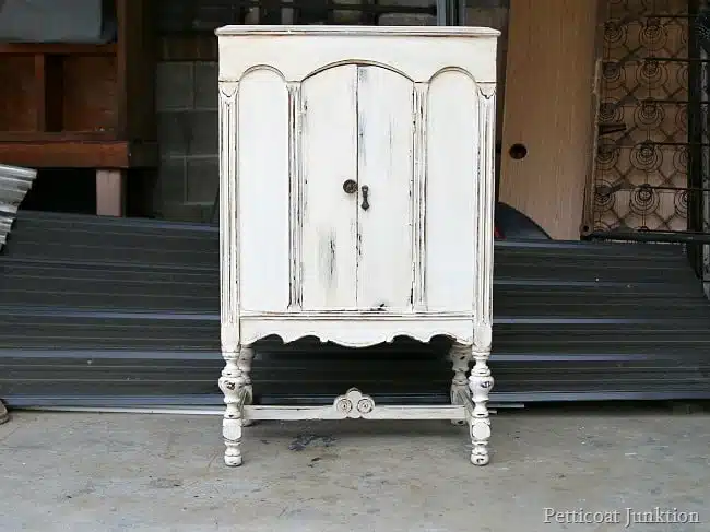 White Paint Heavily Distressed Radio Cabinet Redo Petticoat Junktion