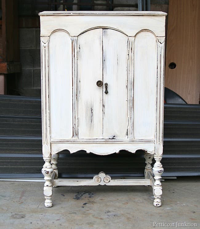 white vintage radio cabinet