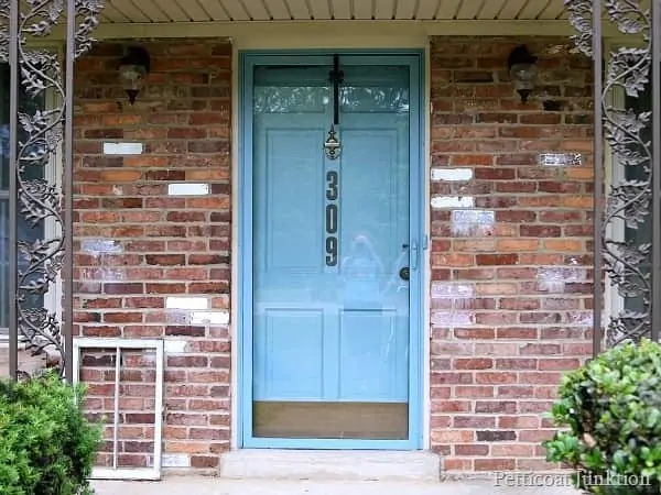 painted metal storm door and front door