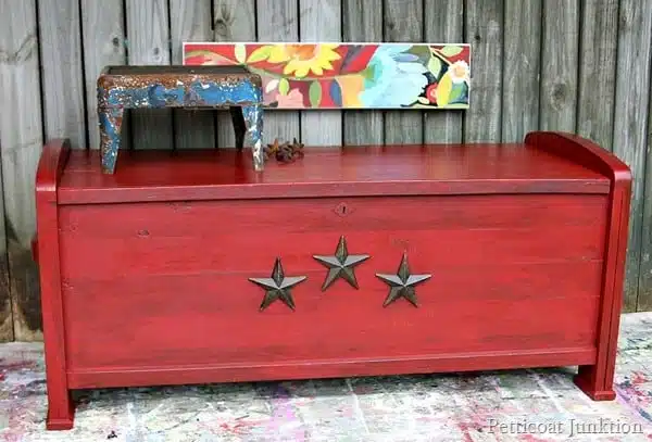 antiqued red cedar chest is a latex paint furniture project