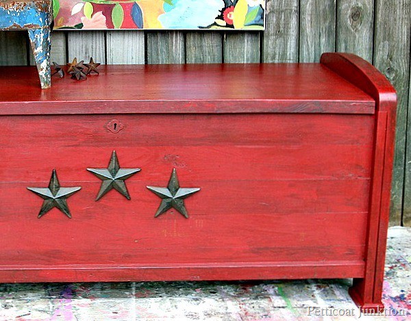 antiqued red cedar chest with iron stars Petticoat Junktion 1