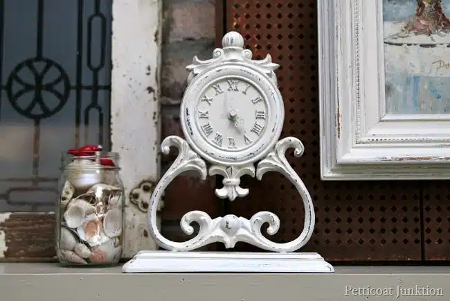 white spray paint project clock makeover Petticoat Junktion
