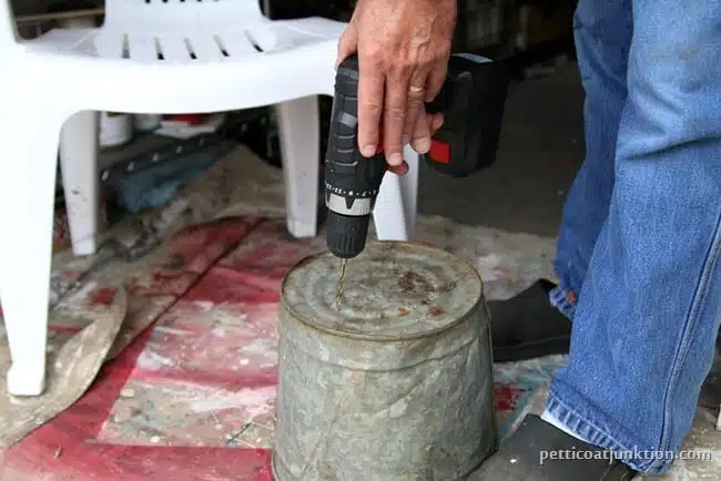 drilling drain holes in flower pot Petticoat Junktion