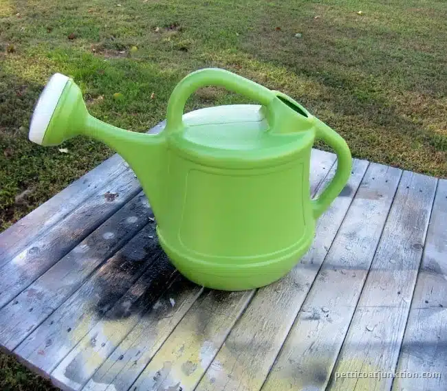 green plastic thrift store watering can