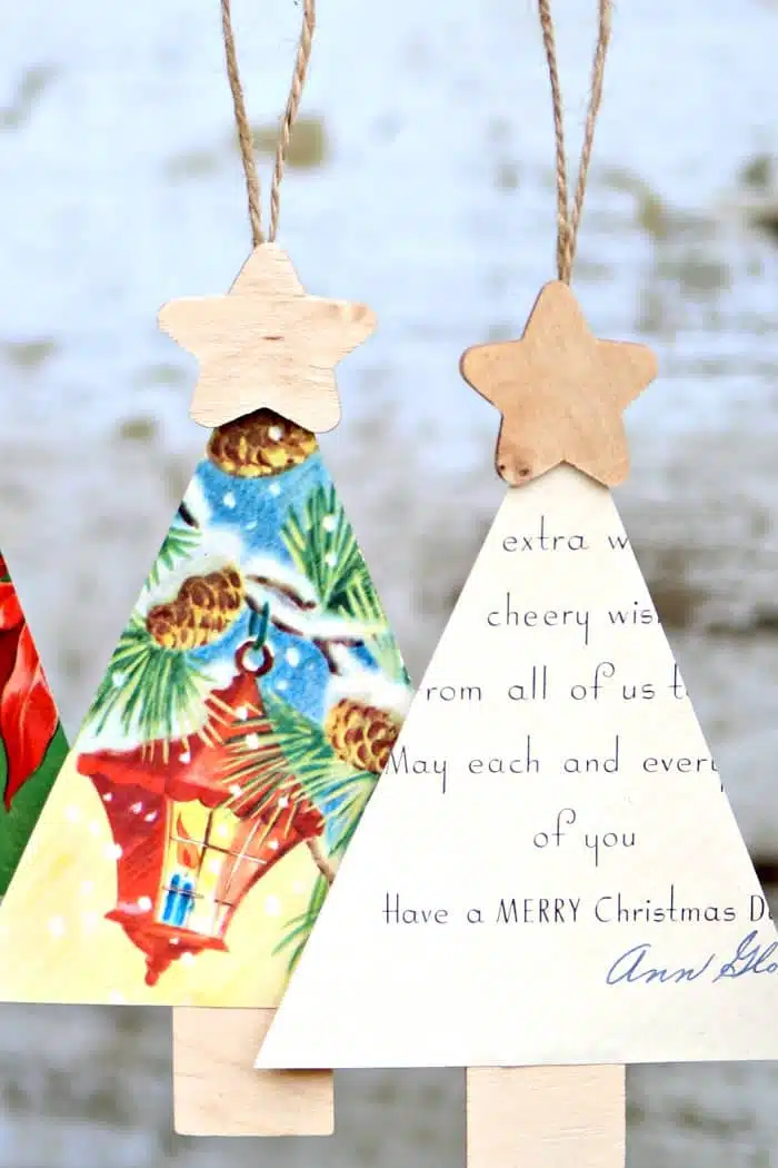 handmade Christmas ornaments using vintage Christmas cards